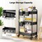 3 Tier Rolling Cart - Metal Utility Cart with 3 Hanging Cups & 4 Hooks, 66LBS Capacity, Mesh Rolling Storage Cart Organizer, Easy Assembly, Rolling Carts with Wheels for Kitchen Office